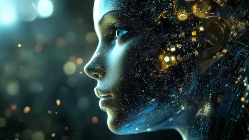 Futuristic Cyborg Face Close-Up