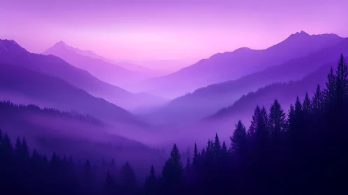 Misty Purple Mountain Landscape