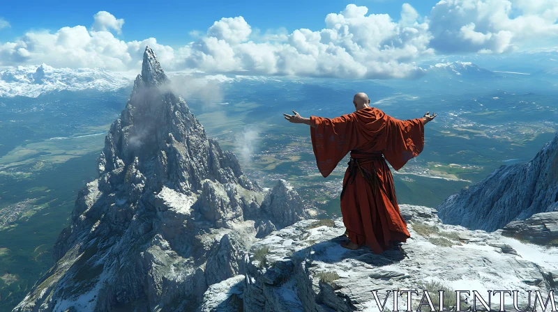 Mountain Monk: A Moment of Peace AI Image