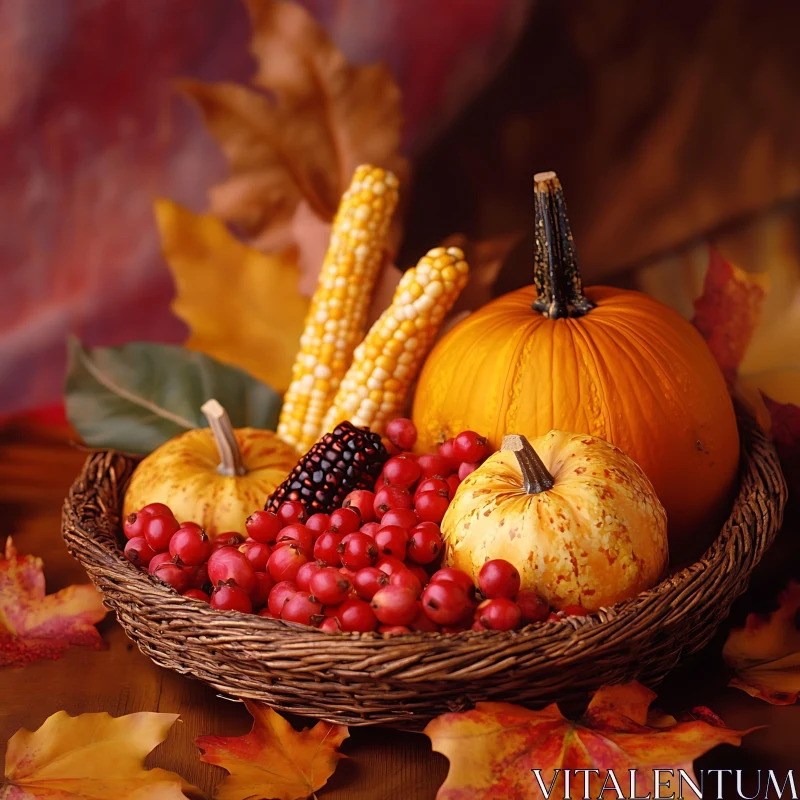 Basket with Pumpkins and Corn AI Image