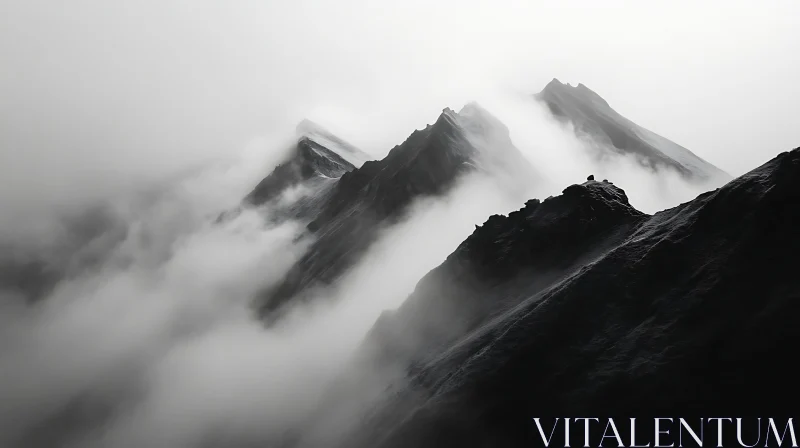 Misty Mountain Peaks in Monochrome AI Image