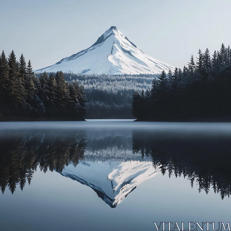 Mirror Image: Mountain and Forest Reflection AI Image