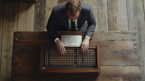 Data Analysis at Rustic Wooden Table