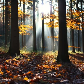 Autumnal Forest Sunlight Beams