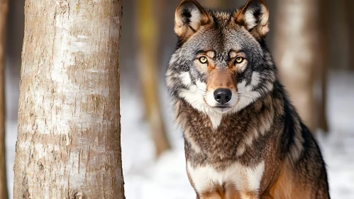 Wild Wolf Stares Intently