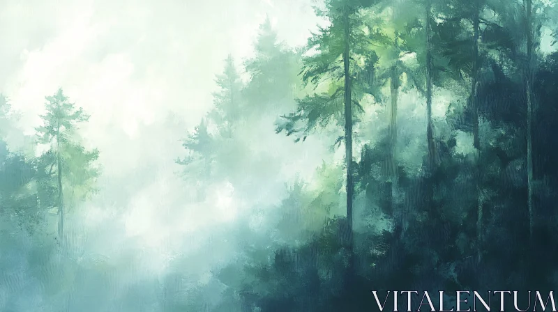 AI ART Tranquil Foggy Forest Landscape