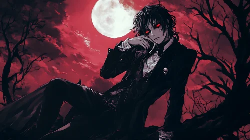 Gothic Anime Vampire in Red Night