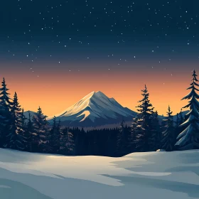 Snowy Mountain at Night