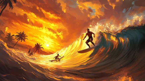 Sunset Surfer on a Golden Wave
