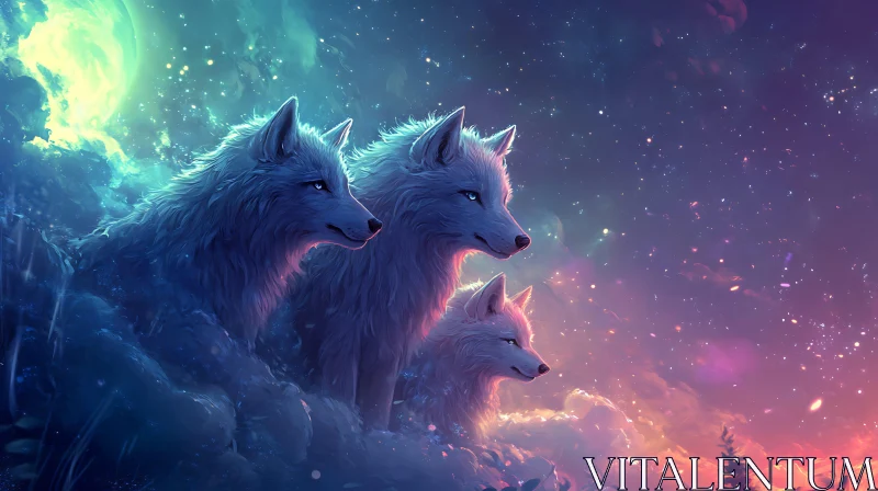 Ethereal Wolves at Night AI Image