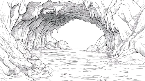 Cave Illustration with Flowing Water