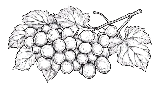 Monochrome Grape Bunch with Leaves