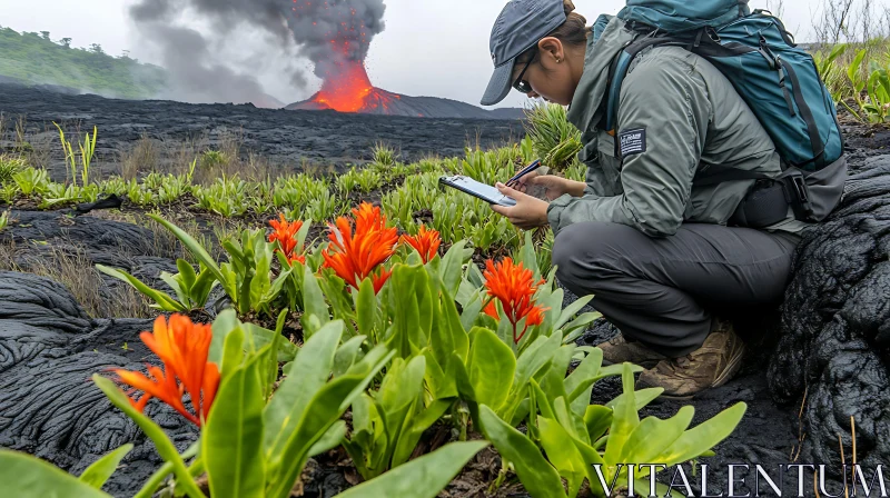 Fiery Beauty: Flowers near Volcano AI Image