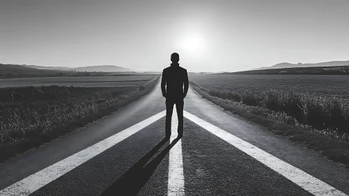 Man Silhouette on Empty Road