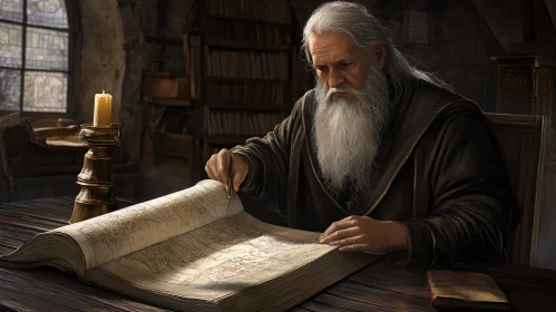 Old Wizard Reads Map