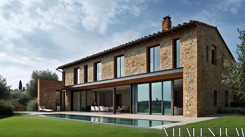 AI ART Luxury Home with Pool and Stone Facade