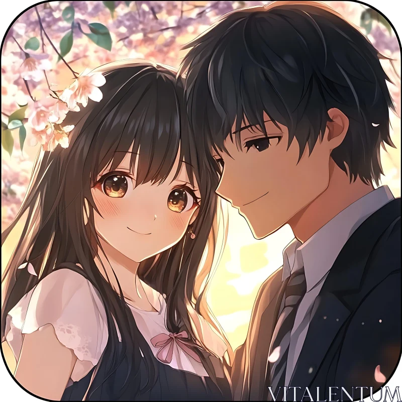 Romantic Anime Couple in Spring AI Image