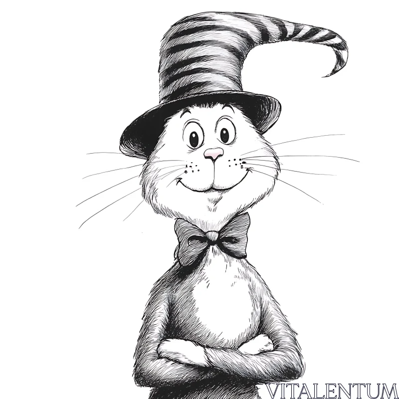 AI ART Monochrome Cartoon Cat with Bowtie