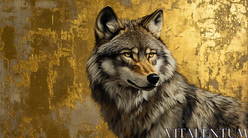 Golden Gaze: A Wolf's Portrait AI Image