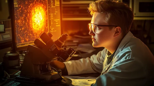 Lab Research with Microscope and Scientist