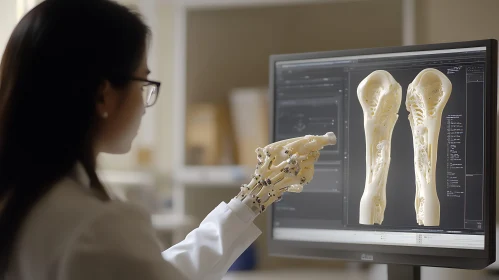 Woman Analyzing Bone Structure With Robotic Arm