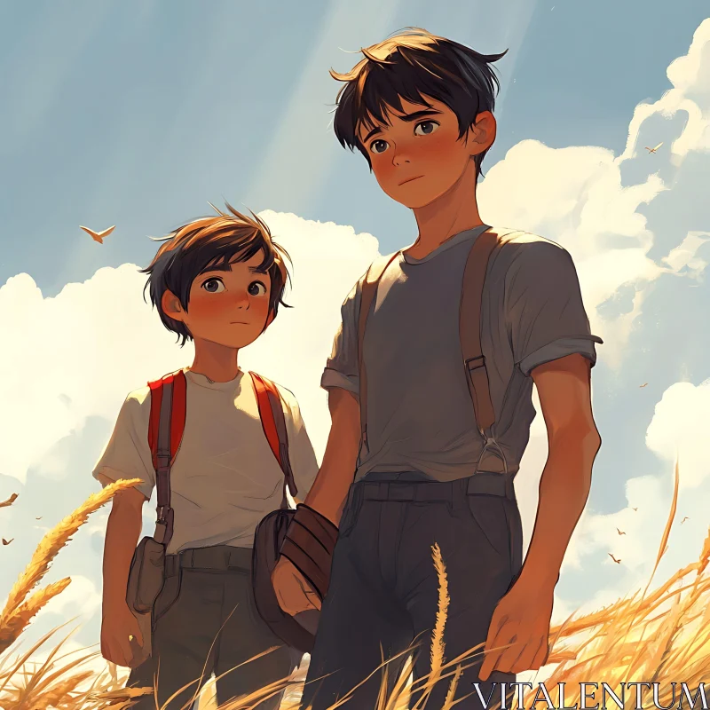 Brothers in Golden Grass AI Image