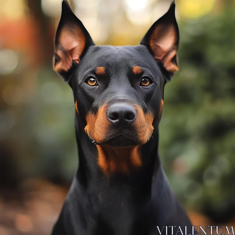 Intense Doberman Stare in Outdoor Setting AI Image