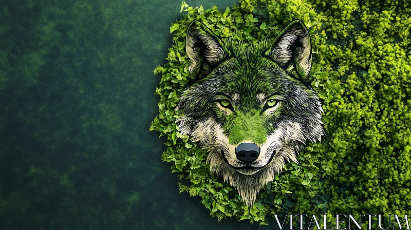 Green Wolf Portrait AI Image