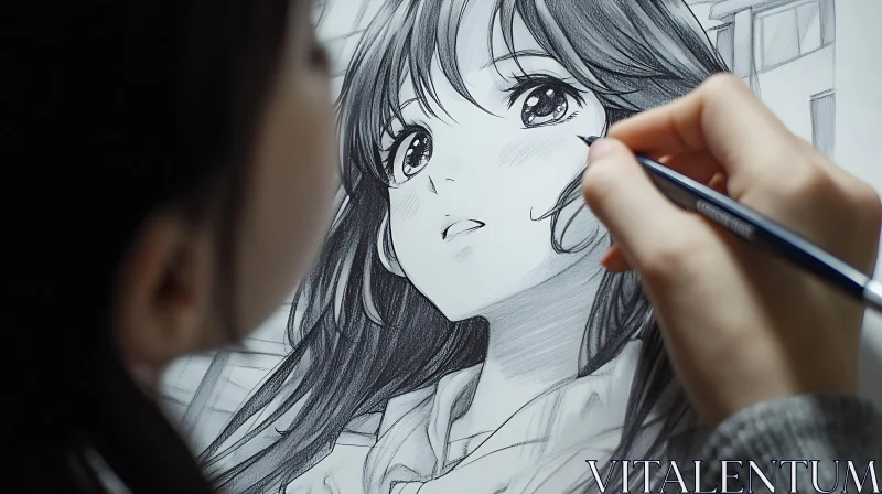 Anime Illustration Being Drawn by an Artist AI Image