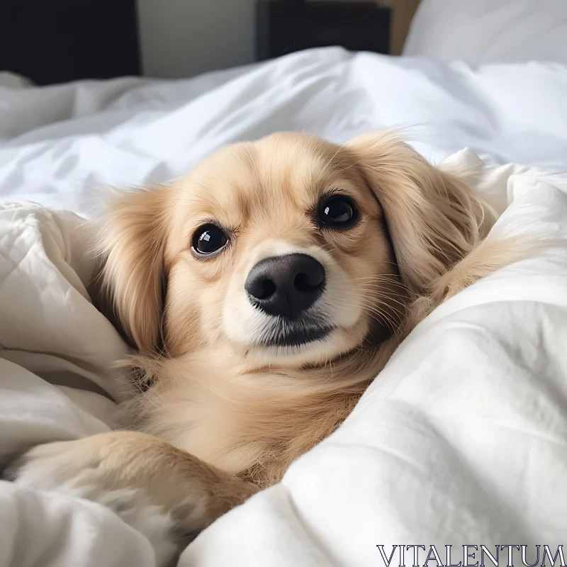 Cute Dog Resting in Soft Bed AI Image