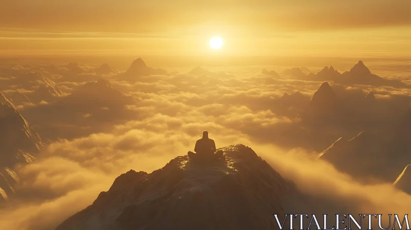 Golden Meditation Above the Clouds AI Image