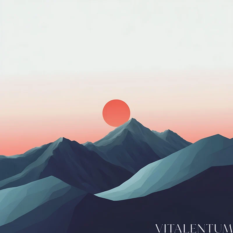 Minimalist Mountain Range at Sunset AI Image