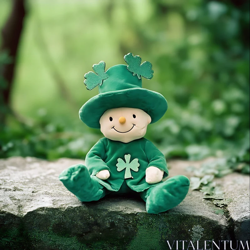 AI ART Green Shamrock Doll on Stone