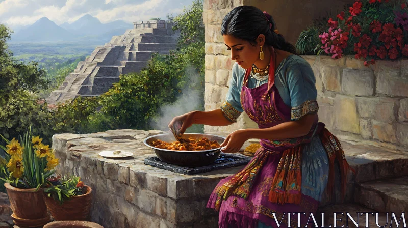 Ancient Cooking with a View AI Image