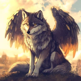 Angelic Wolf with Golden Wings