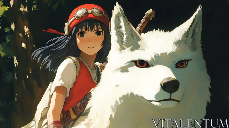 Fantasy Adventure with Girl and Wolf AI Image