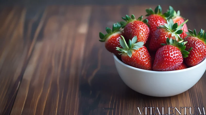 Bowl of Strawberries on Wooden Table AI Image