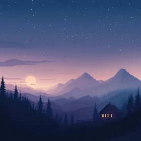 Tranquil Mountain Cabin at Night