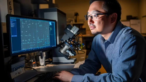 Man Analyzing Data on Computer Screen