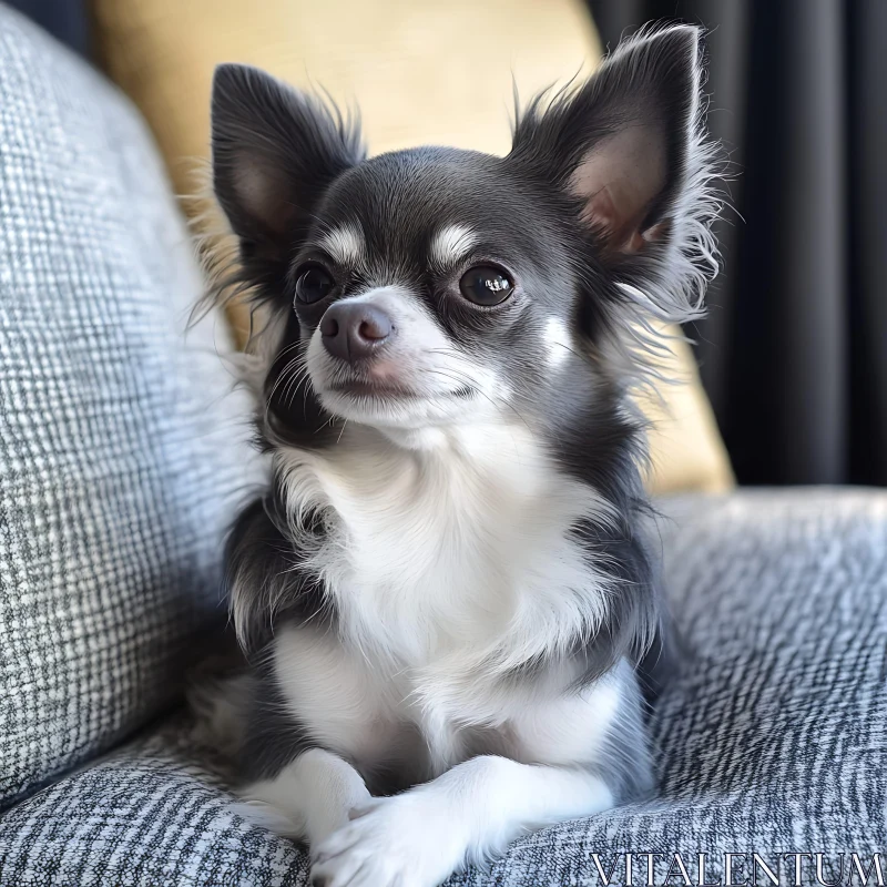 Chihuahua Posing on a Comfortable Sofa AI Image