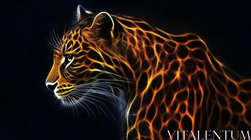 Leopard Fractal Illustration on Black Backdrop AI Image