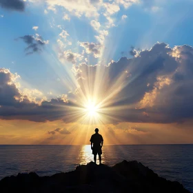 Silhouette gazing at sunset over the sea