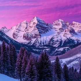 Winter Mountain Landscape with Pink Sky