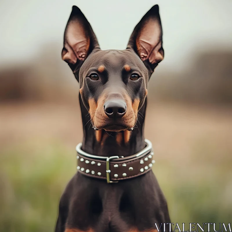 Doberman with Studded Collar Close-Up AI Image