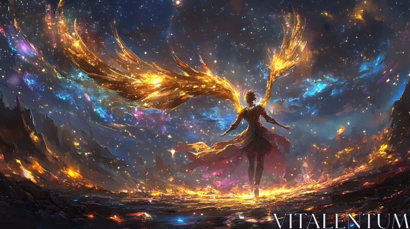 AI ART Cosmic Angel in Starry Landscape