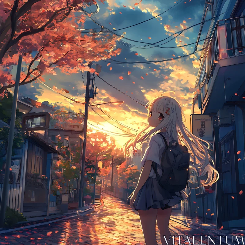 Serene Sunset in Anime Style AI Image