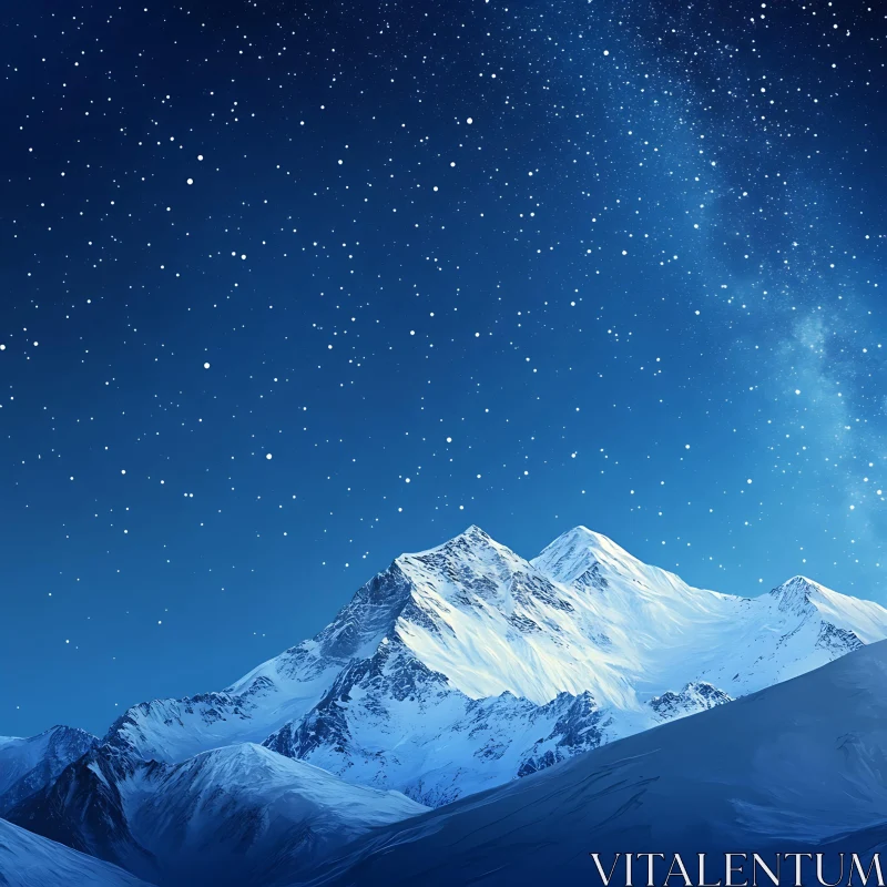 Winter Mountains at Night AI Image