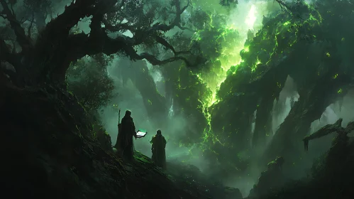 Figures in Glowing Dark Forest