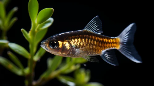 Goldfish in Solapunk Style Against a Dark Background