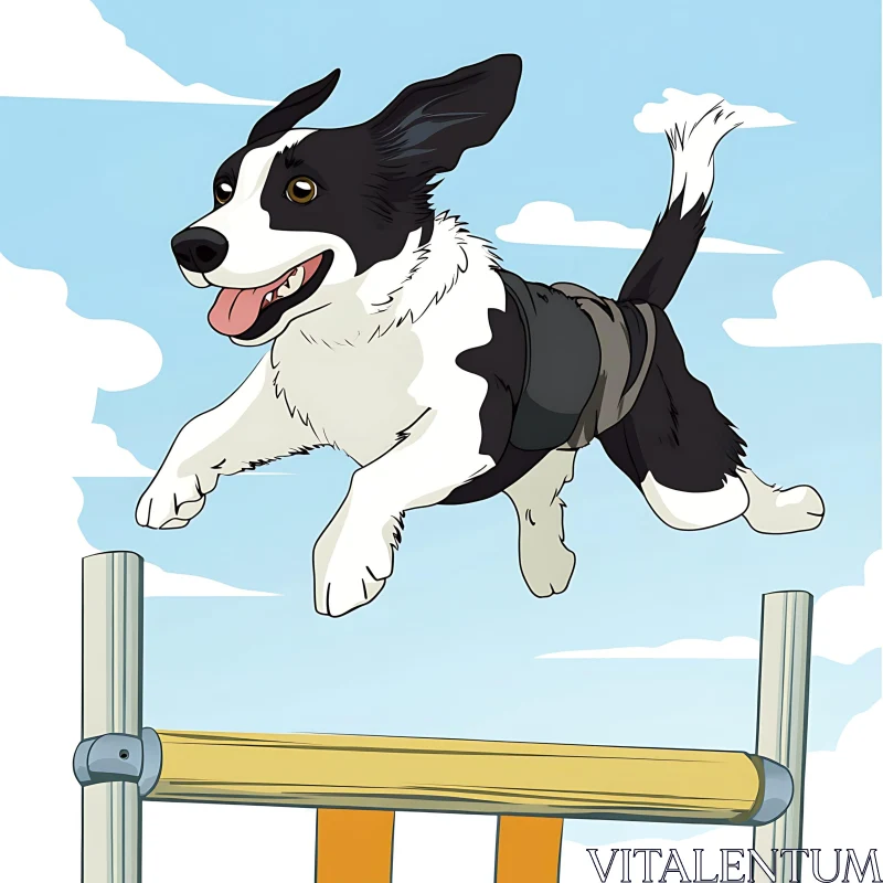 Happy Dog Mid-Jump in Cartoon Style AI Image